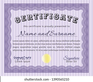 Violet Certificate diploma or award template. Superior design. With quality background. Customizable, Easy to edit and change colors. 