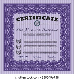 Violet Certificate diploma or award template. Beauty design. Vector illustration. With background. 