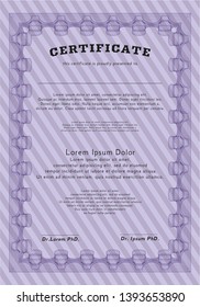 Violet Certificate diploma or award template. Money design. With quality background. Vector illustration. 