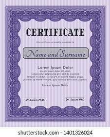 Violet Certificate diploma or award template. Perfect design. Complex background. Customizable, Easy to edit and change colors. 