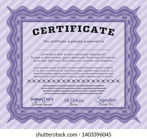 Violet Certificate diploma or award template. Money design. With quality background. Vector illustration. 