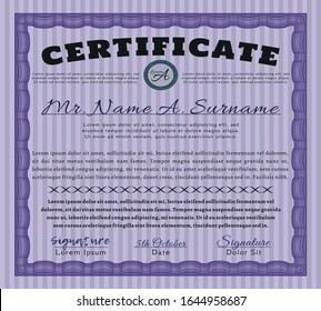 Violet Certificate diploma or award template. Customizable, Easy to edit and change colors. Easy to print. Lovely design. 