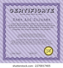 Violet Certificate diploma or award template.  Superior design.  With background.   