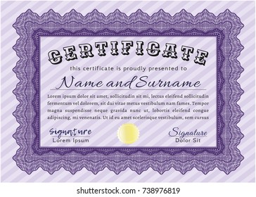 Violet Certificate diploma or award template. Nice design. Customizable, Easy to edit and change colors. With complex background. 
