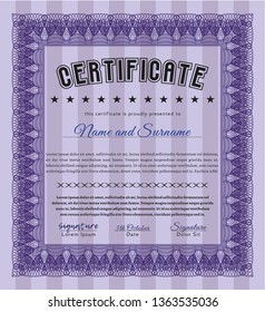Violet Certificate or diploma template. Artistry design. Customizable, Easy to edit and change colors. With complex background. 