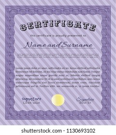 Violet Certificate or diploma template. With background. Sophisticated design. Detailed. 