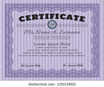 Violet Certificate or diploma template. With background. Detailed. Lovely design. 