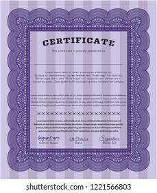Violet Certificate or diploma template. With background. Money Pattern. Customizable, Easy to edit and change colors. 