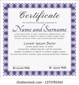 Violet Certificate or diploma template. With background. Customizable, Easy to edit and change colors. Money Pattern design. 