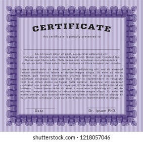 Violet Certificate or diploma template. Beauty design. With guilloche pattern and background. Customizable, Easy to edit and change colors. 