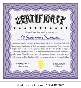 Violet Certificate or diploma template. Beauty design. Vector illustration. Printer friendly. 