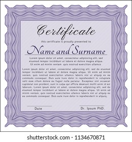 Violet Certificate or diploma template. Complex background. Excellent design. Detailed. 