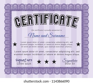 Violet Certificate or diploma template. Complex background. Superior design. Detailed. 