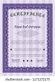 Violet Certificate or diploma template. Complex background. Vector illustration. Money design. 