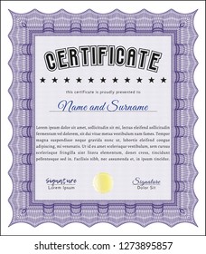 Violet Certificate or diploma template. With complex background. Vector illustration. Excellent design. 