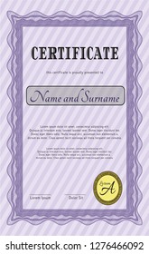 Violet Certificate or diploma template. Complex background. Detailed. Nice design. 