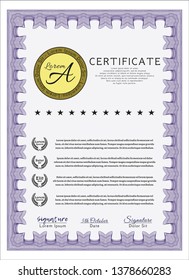 Violet Certificate or diploma template. Complex background. Money Pattern. Customizable, Easy to edit and change colors. 