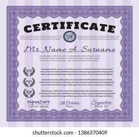 Violet Certificate or diploma template. With complex background. Customizable, Easy to edit and change colors. Money Pattern. 