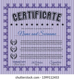 Violet Certificate or diploma template. Complex background. Detailed. Elegant design. 