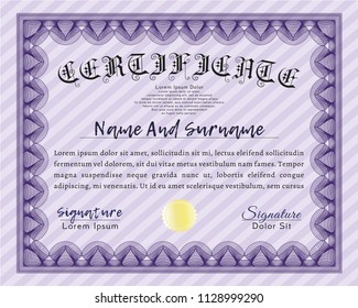 Violet Certificate or diploma template. Cordial design. With quality background. Detailed. 