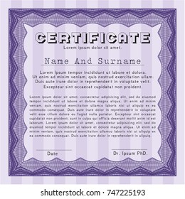 Violet Certificate or diploma template. Cordial design. Customizable, Easy to edit and change colors. Easy to print. 