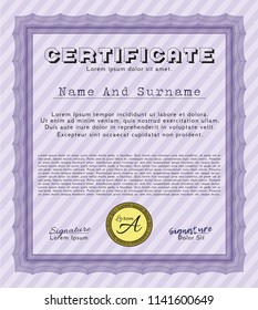 Violet Certificate or diploma template. Customizable, Easy to edit and change colors. With great quality guilloche pattern. Money Pattern design. 