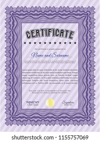 Violet Certificate or diploma template. Customizable, Easy to edit and change colors. With complex linear background. Excellent design. 