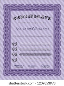 Violet Certificate or diploma template. Customizable, Easy to edit and change colors. Complex background. Artistry design. 