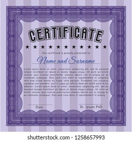 Violet Certificate or diploma template. Customizable, Easy to edit and change colors. With guilloche pattern. Nice design. 