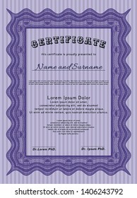 Violet Certificate or diploma template. Customizable, Easy to edit and change colors. With complex background. Good design. 