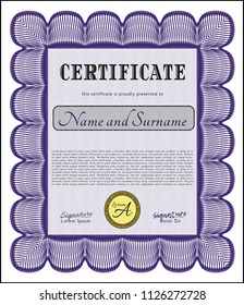 Violet Certificate or diploma template. Detailed. Easy to print. Sophisticated design. 