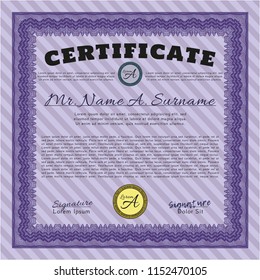 Violet Certificate or diploma template. Detailed. Printer friendly. Money style design. 