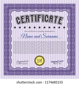 Violet Certificate or diploma template. Detailed. With quality background. Money Pattern. 