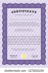 Violet Certificate or diploma template. Detailed. With complex linear background. Superior design. 