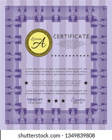Violet Certificate or diploma template. Easy to print. Nice design. Vector illustration. 
