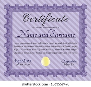 Violet Certificate or diploma template. Easy to print. Money style design. Customizable, Easy to edit and change colors. 