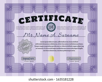 Violet Certificate or diploma template. Easy to print. Detailed. Artistry design. 