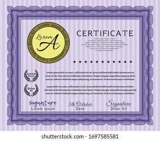 Violet Certificate or diploma template. Easy to print. Modern design. Detailed. 
