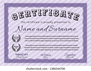 Violet Certificate or diploma template. Elegant design. With guilloche pattern. Customizable, Easy to edit and change colors. 