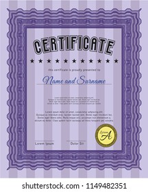 Violet Certificate or diploma template. Excellent design. Detailed. With great quality guilloche pattern. 