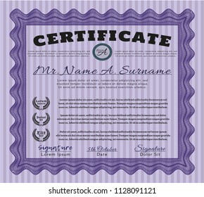 Violet Certificate or diploma template. Good design. With background. Vector illustration. 