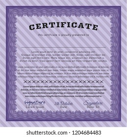Violet Certificate or diploma template. Good design. Customizable, Easy to edit and change colors. With guilloche pattern. 