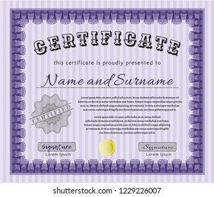 Violet Certificate or diploma template. Good design. Detailed. With background. 