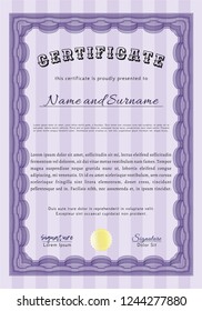 Violet Certificate or diploma template. Good design. With complex background. Detailed. 
