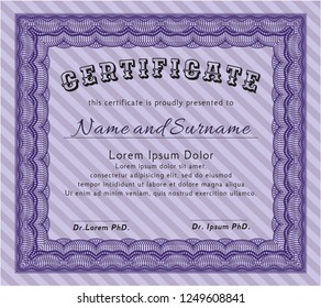 Violet Certificate or diploma template. Good design. With guilloche pattern and background. Detailed. 