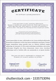 Violet Certificate or diploma template. Good design. Detailed. With linear background. 
