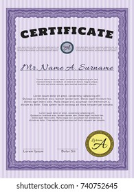 Violet Certificate or diploma template. Good design. Complex background. Customizable, Easy to edit and change colors. 