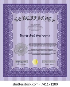 Violet Certificate or diploma template. Good design. With great quality guilloche pattern. Customizable, Easy to edit and change colors. 