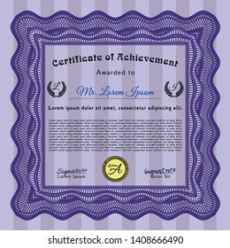 Violet Certificate or diploma template. With great quality guilloche pattern. Superior design. Detailed. 