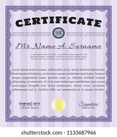 Violet Certificate or diploma template. With guilloche pattern. Retro design. Customizable, Easy to edit and change colors. 